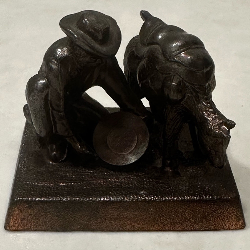 Vintage MCM Brass Gold Prospector And Mule Paperweight Figurine Western Cowboy
